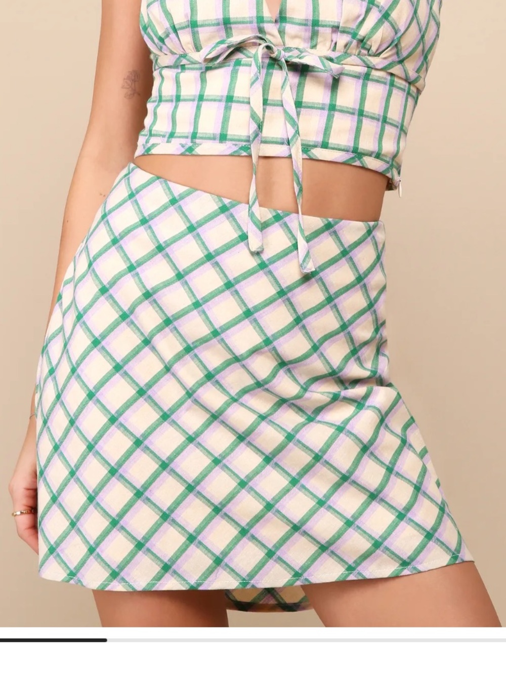 Lulu's Cream Plaid Mini Skirt - Green & Purple Check